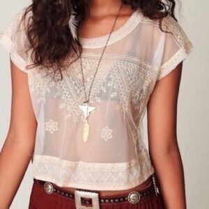 Free People The Vicki Sheer Embroidered Top